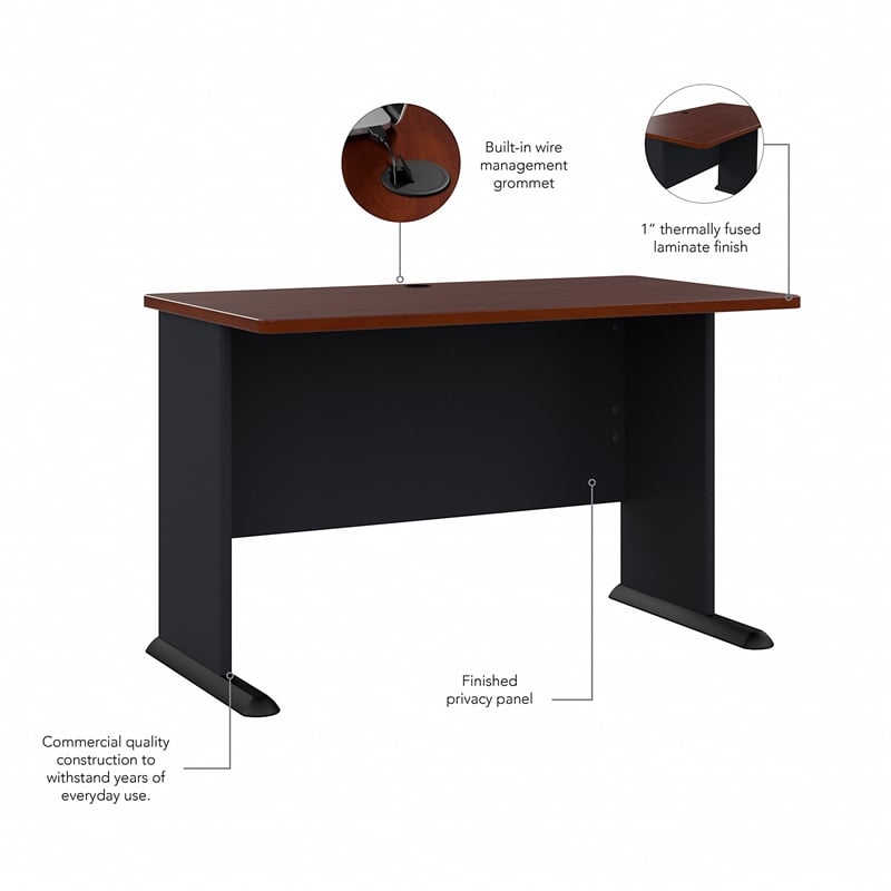 Pemberly Row Engineered Wood 48W Office Desk in Hansen Cherry and Galaxy