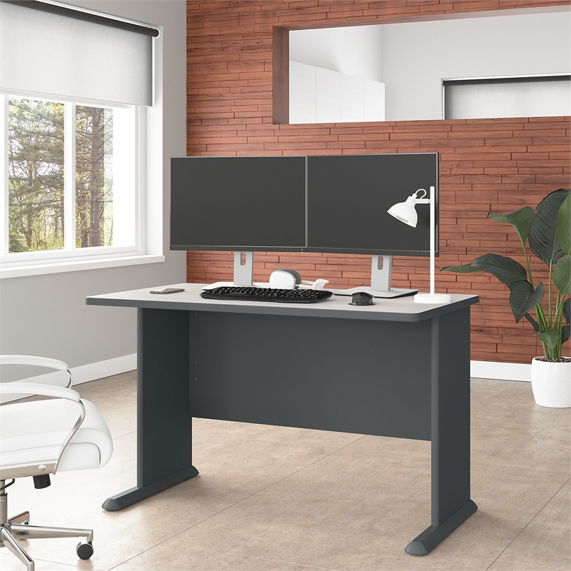 Pemberly Row Engineered Wood 48W Office Desk in Slate and White Spectrum
