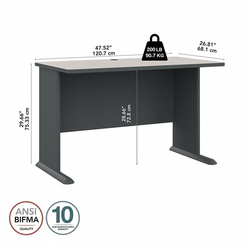 Pemberly Row Engineered Wood 48W Office Desk in Slate and White Spectrum