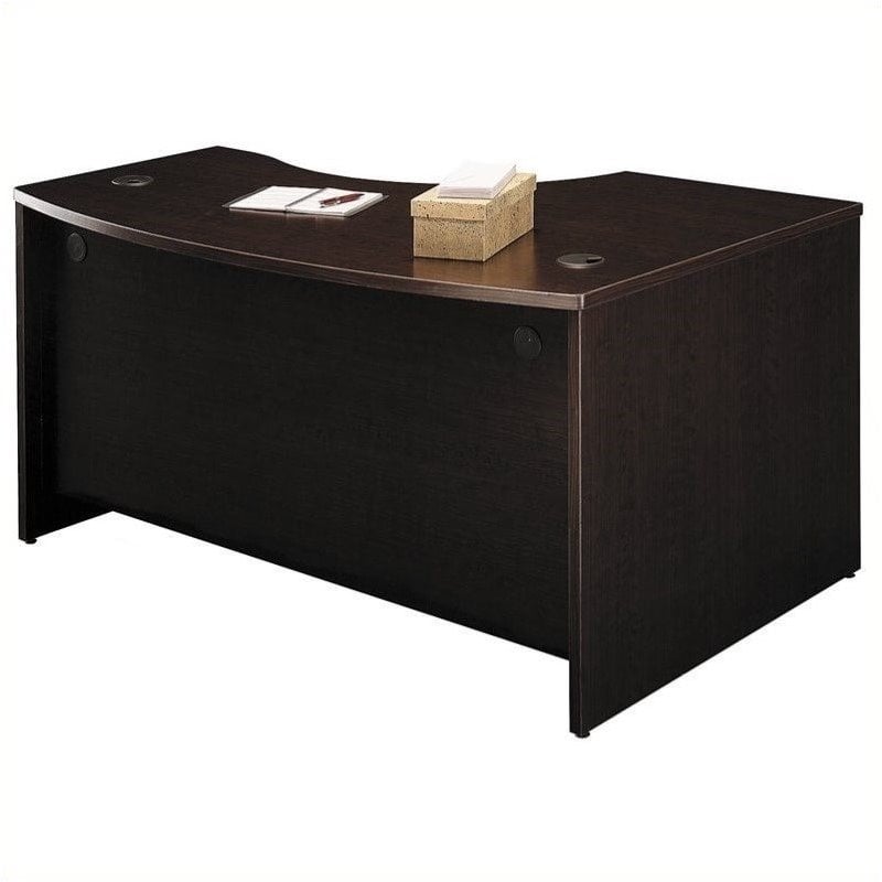 Pemberly Row Engineered Wood 60x43 Left-Handed L-Bow Desk in Mocha Cherry
