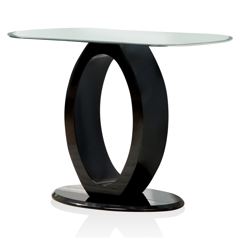 Pemberly Row Contemporary Wood Console Table in Glossy Black