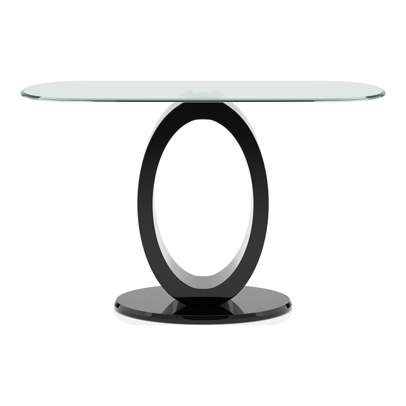 Pemberly Row Contemporary Wood Console Table in Glossy Black