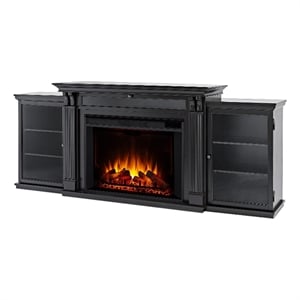 Pemberly Row 84&quot Modern Wood Grand Electric Fireplace TV Stand in Black