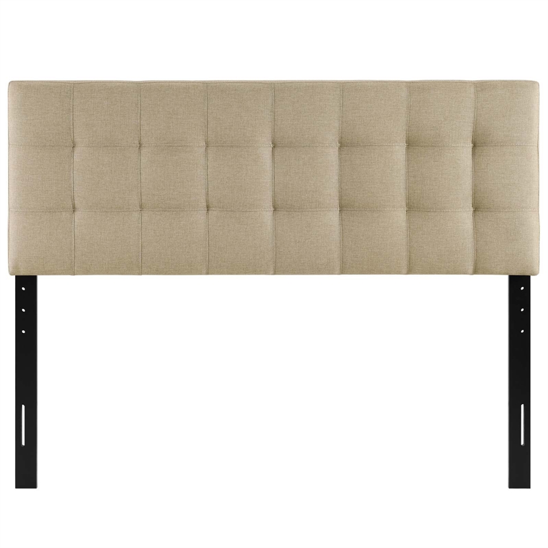 Pemberly Row Queen Upholstered Polyester Fabric Headboard in Beige