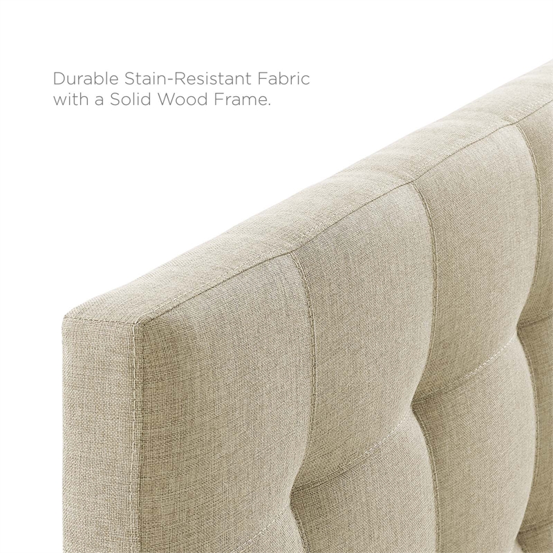Pemberly Row Queen Upholstered Polyester Fabric Headboard in Beige