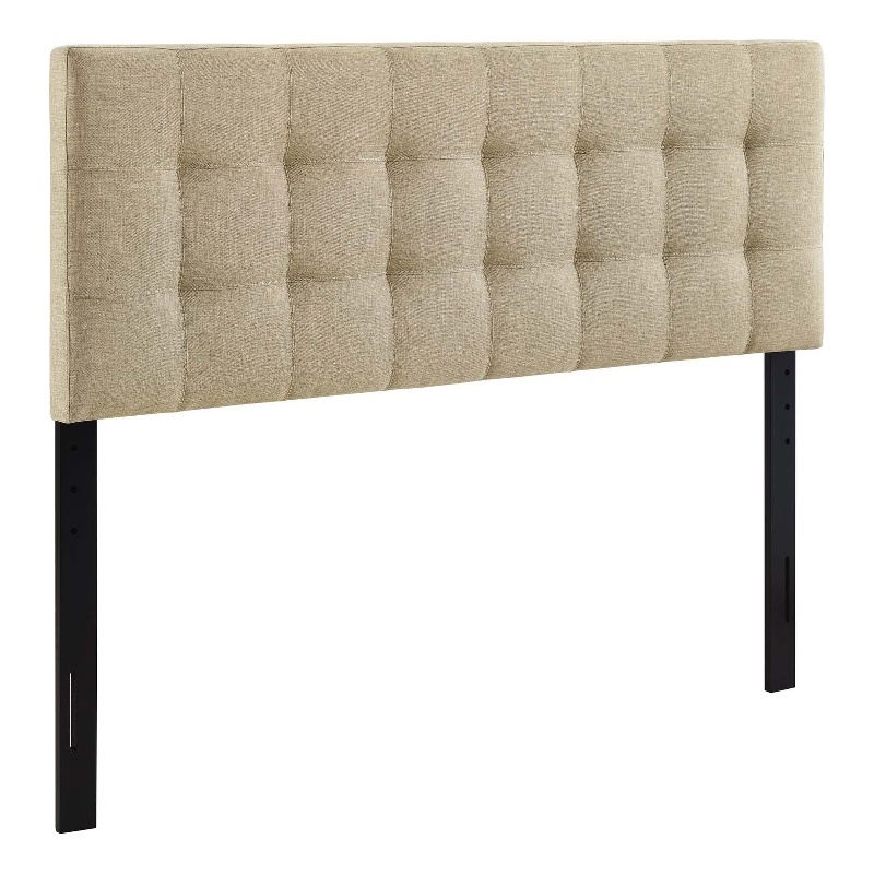 Pemberly Row King Upholstered Polyester Fabric Headboard in Beige