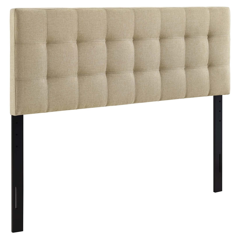 Pemberly Row Full Upholstered Polyester Fabric Headboard in Beige