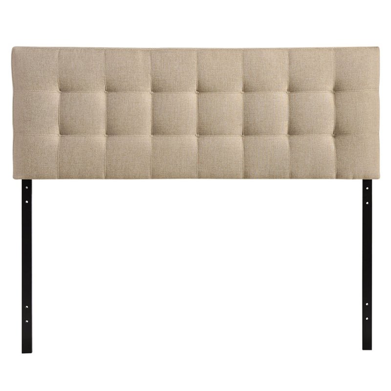Pemberly Row Full Upholstered Polyester Fabric Headboard in Beige