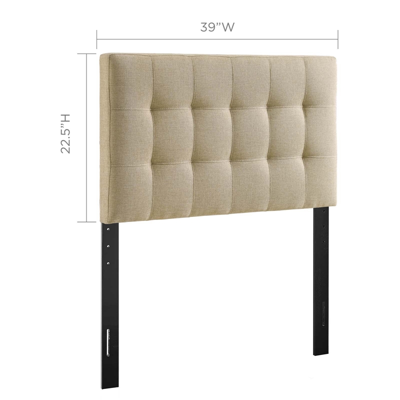 Pemberly Row Twin Upholstered Polyester Fabric Headboard in Beige