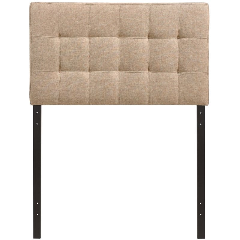 Pemberly Row Twin Upholstered Polyester Fabric Headboard in Beige