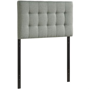 Pemberly Row Twin Upholstered Polyester Fabric Headboard in Gray