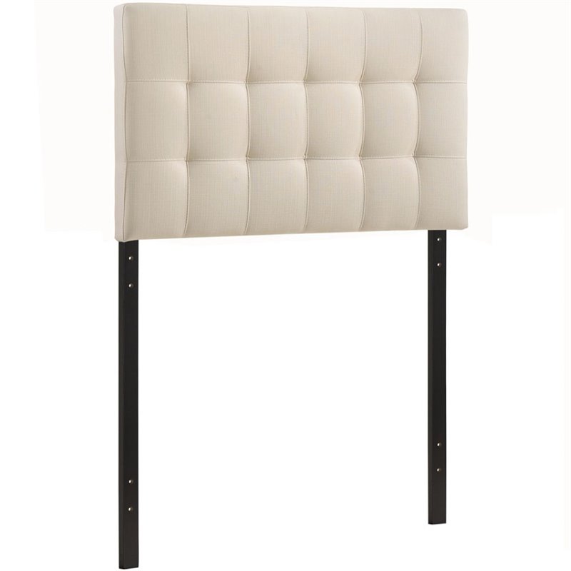 Pemberly Row Twin Upholstered Polyester Fabric Headboard in Ivory