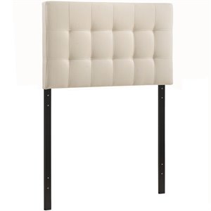 Pemberly Row Twin Upholstered Polyester Fabric Headboard in Ivory