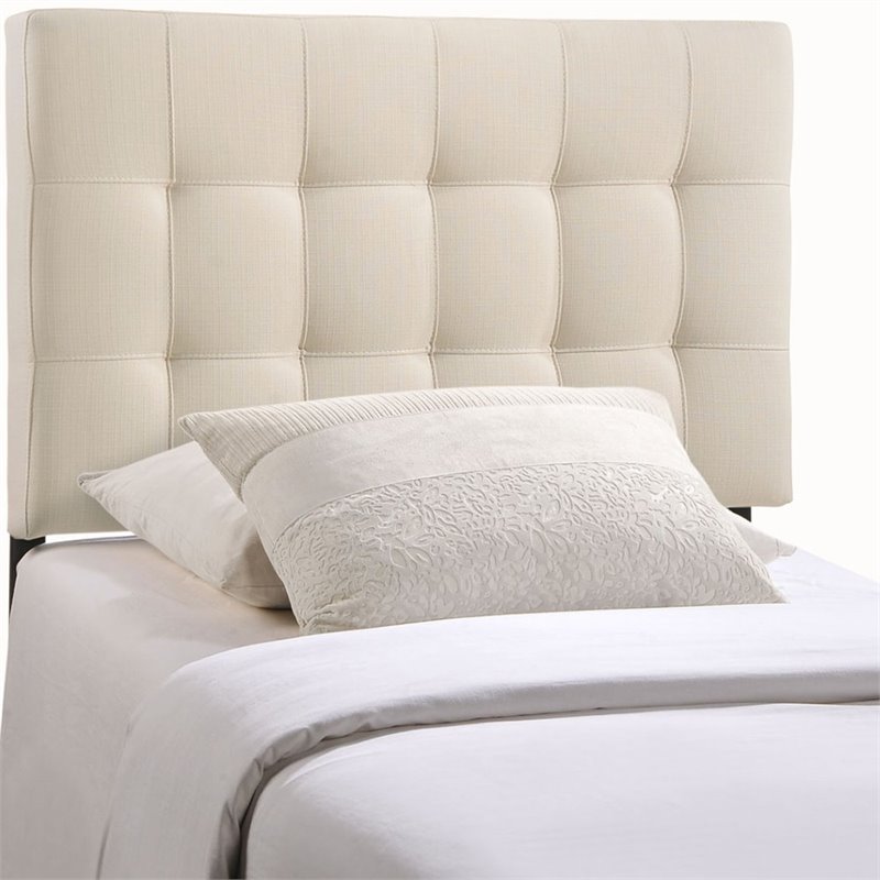 Pemberly Row Twin Upholstered Polyester Fabric Headboard in Ivory