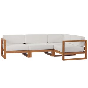 Pemberly Row 4-Piece Solid Teak Wood Patio Sectional Sofa in Natural and White