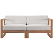 Pemberly Row 2-Piece Solid Teak Wood Patio Loveseat in Natural and White