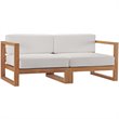 Pemberly Row 2-Piece Solid Teak Wood Patio Loveseat in Natural and White