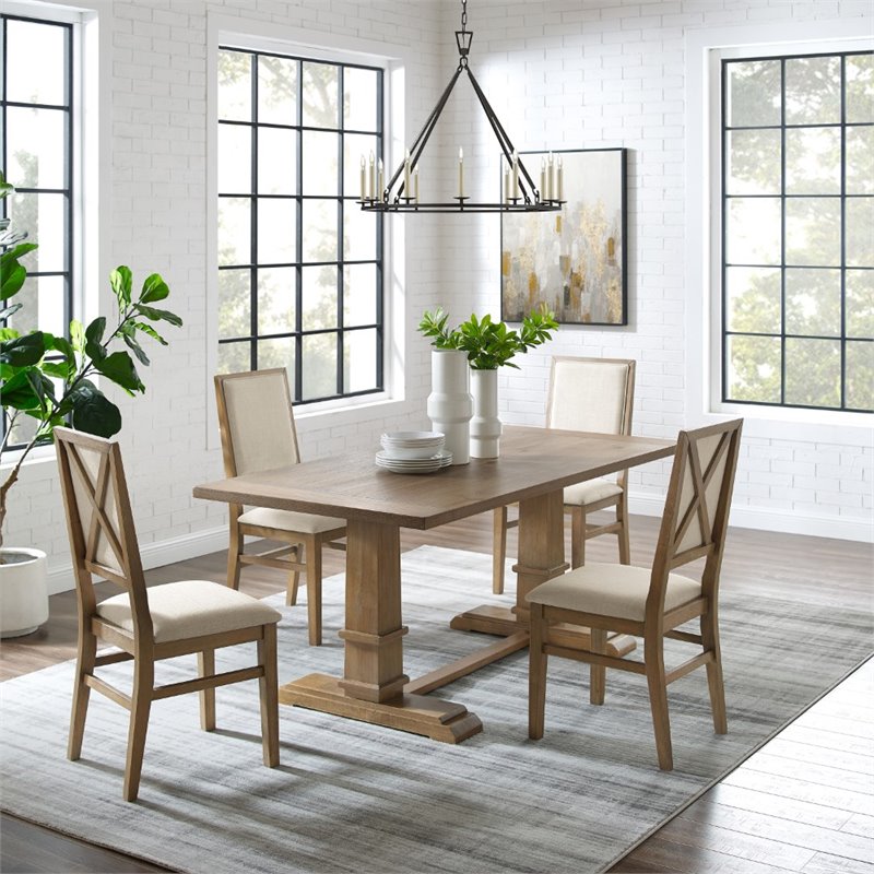 Pemberly Row 5-Piece Farmhouse Wood Dining Set in Rustic Brown