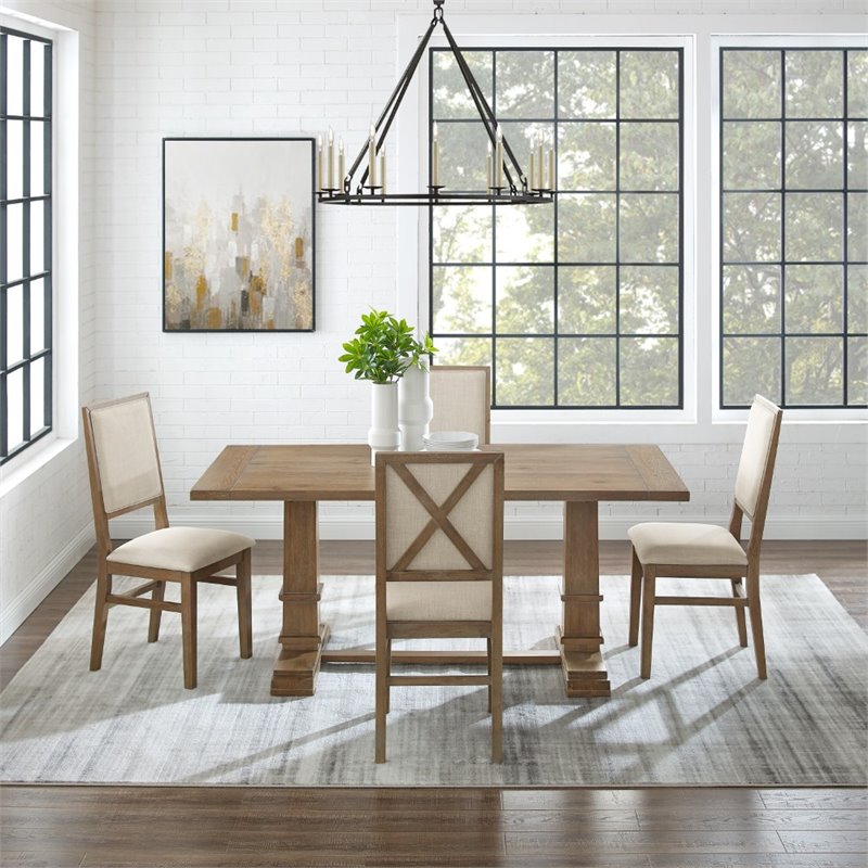 Pemberly Row 5-Piece Farmhouse Wood Dining Set in Rustic Brown
