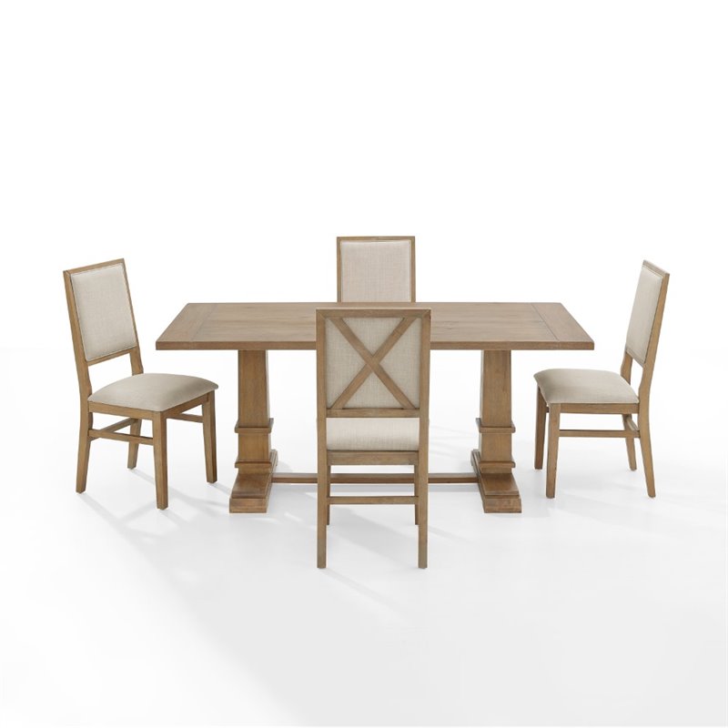 Pemberly Row 5-Piece Farmhouse Wood Dining Set in Rustic Brown