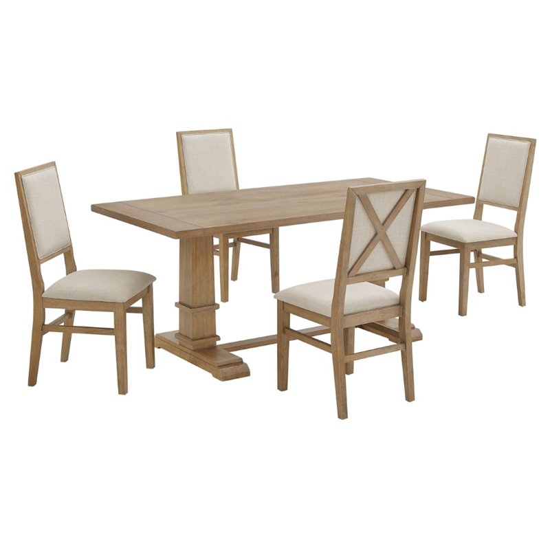 Pemberly Row 5-Piece Farmhouse Wood Dining Set in Rustic Brown