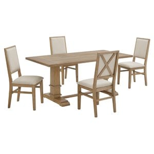 Pemberly Row 5-Piece Farmhouse Wood Dining Set in Rustic Brown
