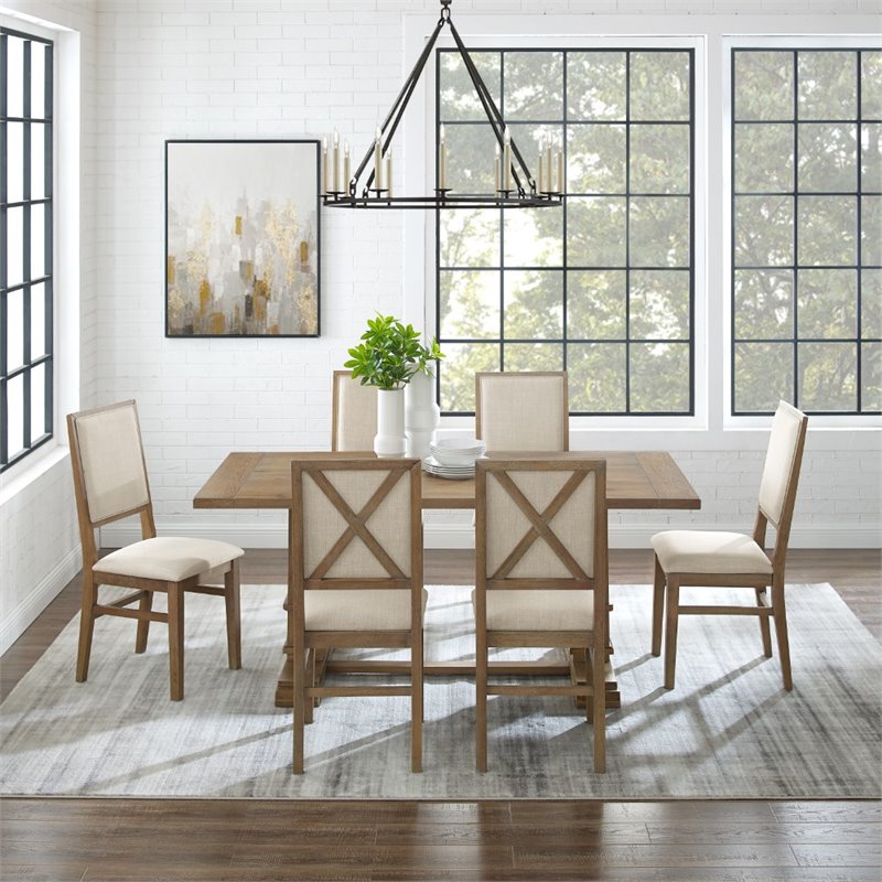 Pemberly Row 7-Piece Farmhouse Wood Dining Set in Rustic Brown
