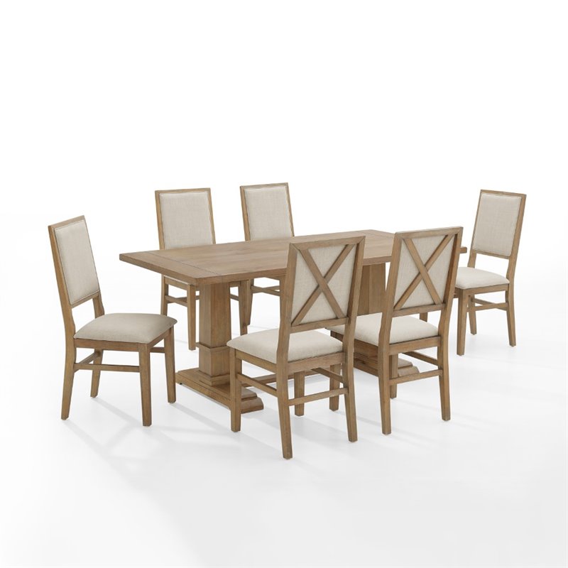 Pemberly Row 7-Piece Farmhouse Wood Dining Set in Rustic Brown