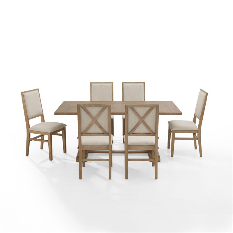 Pemberly Row 7-Piece Farmhouse Wood Dining Set in Rustic Brown