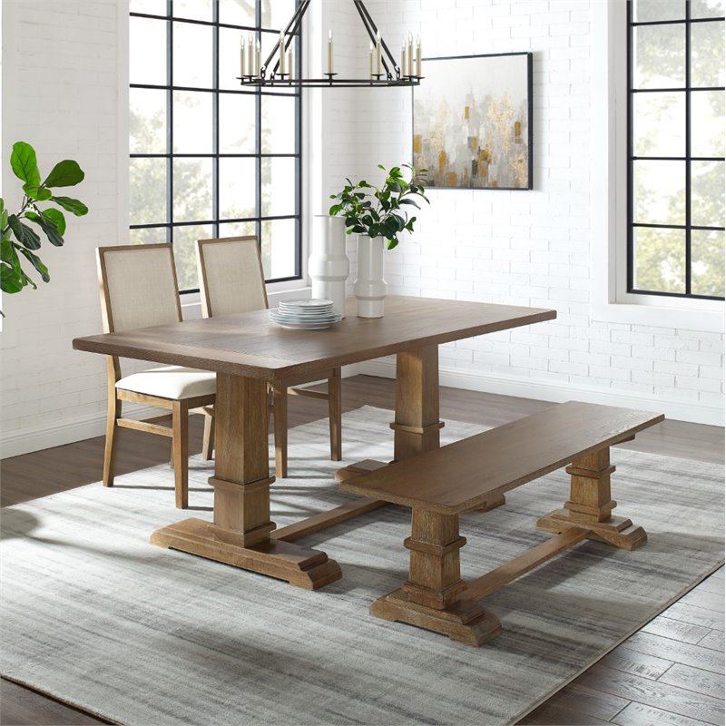Pemberly Row 4-Piece Modern Wood Dining Set in Rustic Brown/Cream