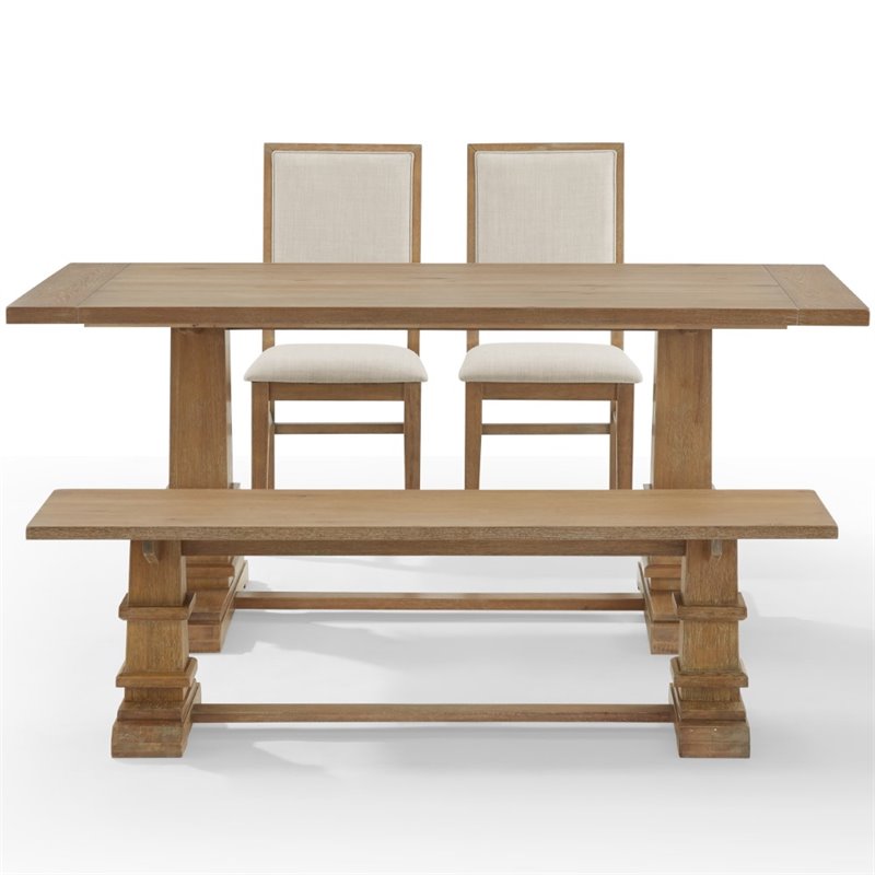 Pemberly Row 4-Piece Modern Wood Dining Set in Rustic Brown/Cream
