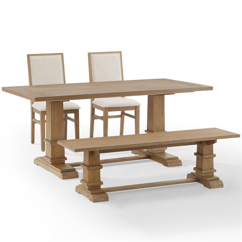 Pemberly Row 4-Piece Modern Wood Dining Set in Rustic Brown/Cream