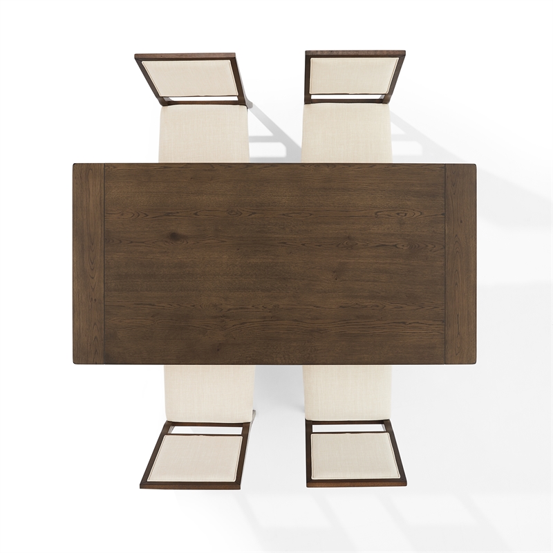 Pemberly Row Contemporary 5-Piece Dining Table Set in Dark Oak/Creme