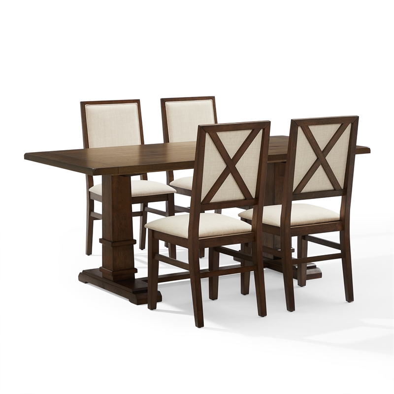 Pemberly Row Contemporary 5-Piece Dining Table Set in Dark Oak/Creme