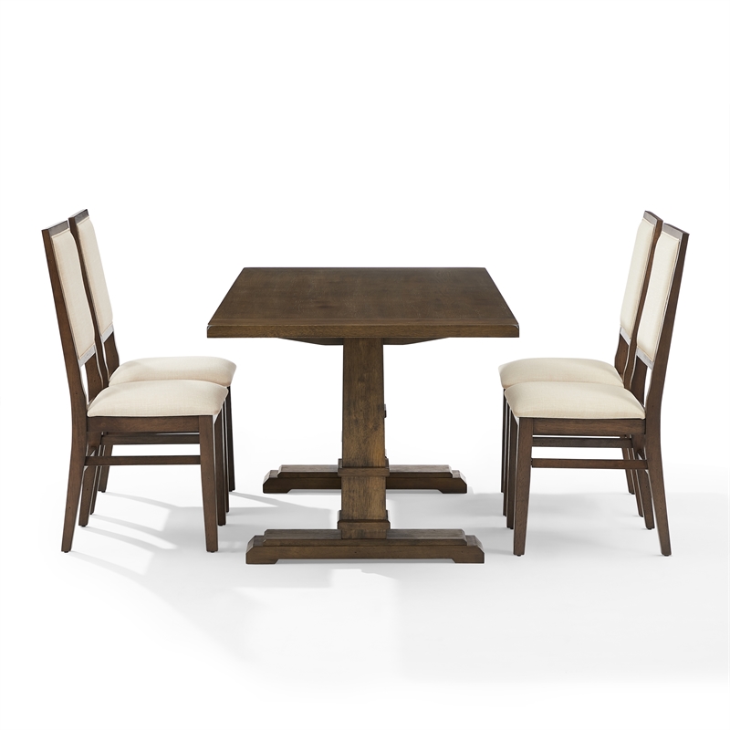 Pemberly Row Contemporary 5-Piece Dining Table Set in Dark Oak/Creme