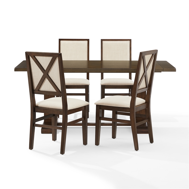 Pemberly Row Contemporary 5-Piece Dining Table Set in Dark Oak/Creme