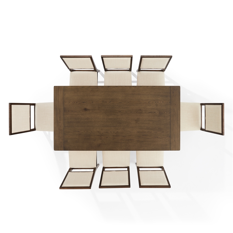 Pemberly Row Contemporary 9-Piece Dining Table Set in Dark Oak/Creme