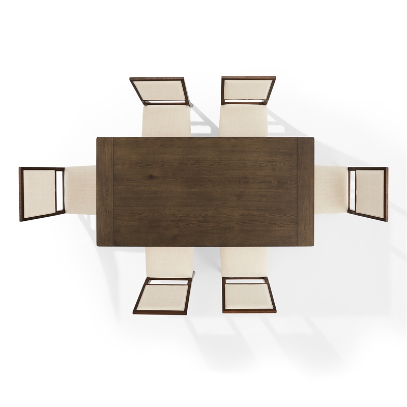 Pemberly Row Contemporary 7-Piece Dining Table Set in Dark Oak/Creme