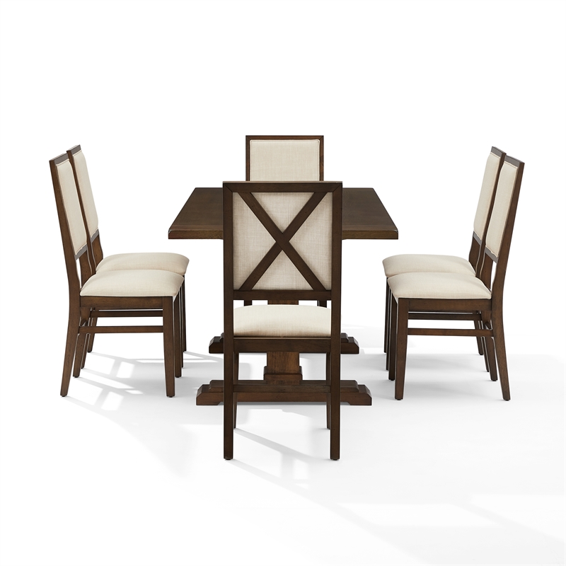 Pemberly Row Contemporary 7-Piece Dining Table Set in Dark Oak/Creme