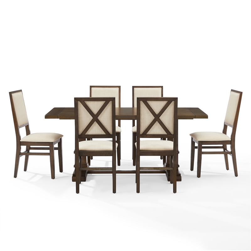 Pemberly Row Contemporary 7-Piece Dining Table Set in Dark Oak/Creme