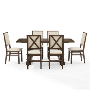 Pemberly Row Contemporary 7-Piece Dining Table Set in Dark Oak/Creme