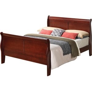 Pemberly Row Traditional Wood Queen Sleigh Bed in Cherry Finish