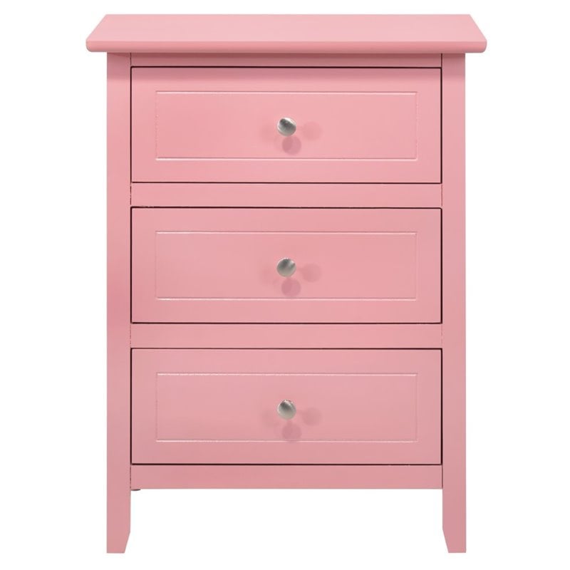 Pemberly Row Engineered Wood Contemporary 3-Drawer Nightstand in Pink