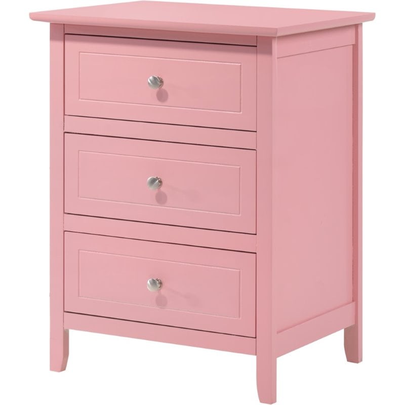 Pemberly Row Engineered Wood Contemporary 3-Drawer Nightstand in Pink