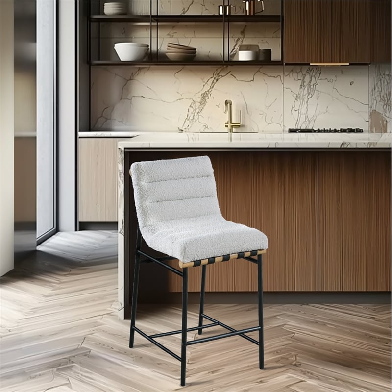 Pemberly Row Contemporary Cream Boucle Polyester Fabric Counter Stool