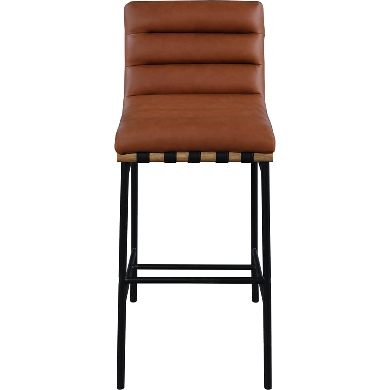Pemberly Row Contemporary Soft Cognac Vegan Leather Bar Stool