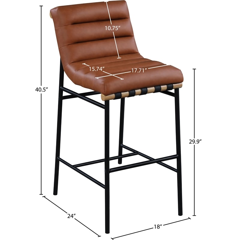 Pemberly Row Contemporary Soft Cognac Vegan Leather Bar Stool