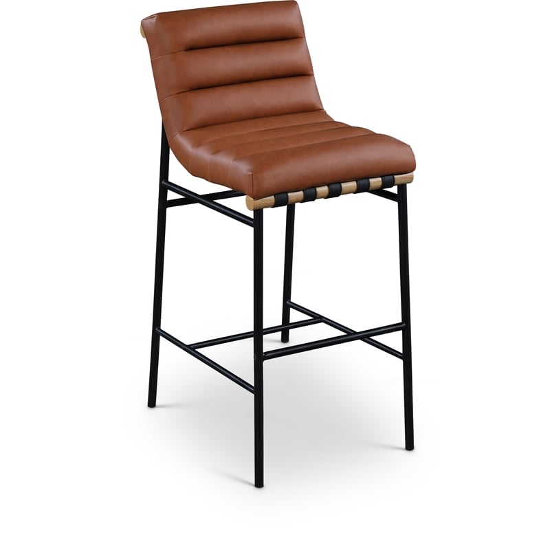 Pemberly Row Contemporary Soft Cognac Vegan Leather Bar Stool
