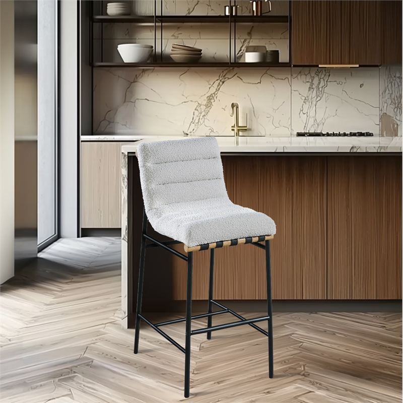 Pemberly Row Contemporary Cream Boucle Polyester Fabric Bar Stool