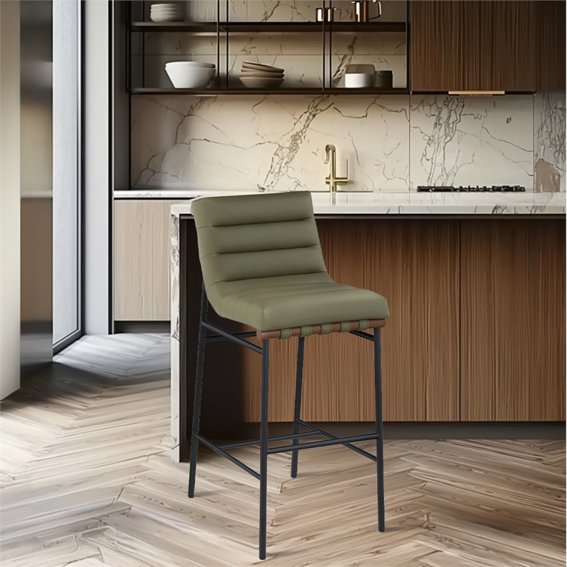 Pemberly Row Contemporary Olive Green Vegan Leather Bar Stool